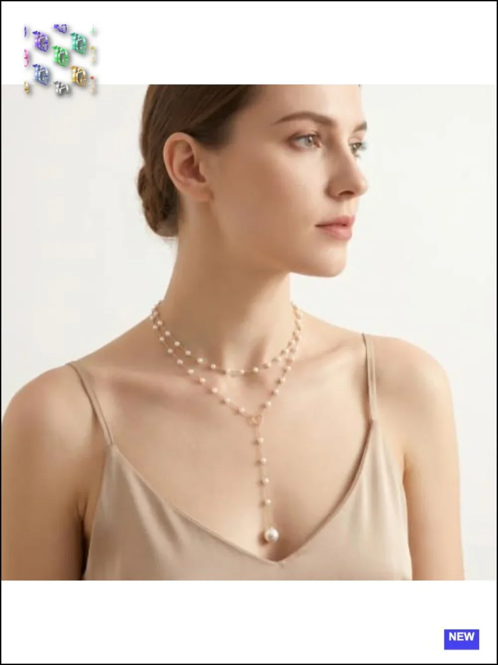 Dainty Y Shape Layered Faux Pearl Drop Chain Choker Necklace